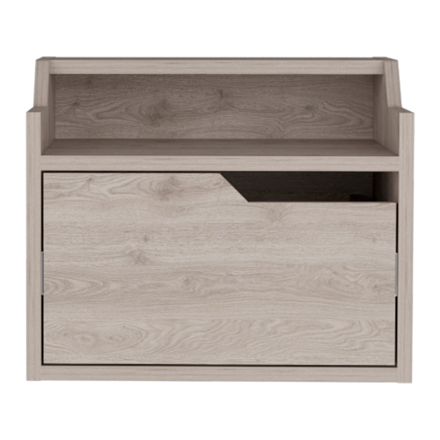 Light oak wood bedside table with one drawer and open shelf