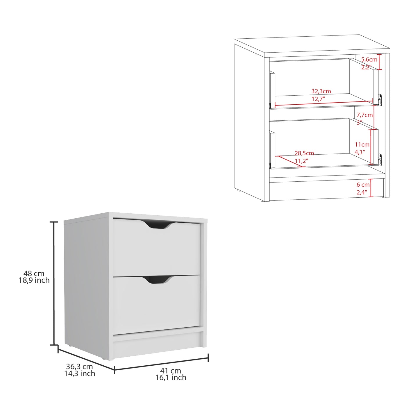 White drawer nightstand with sleek integrated handles and minimalist design