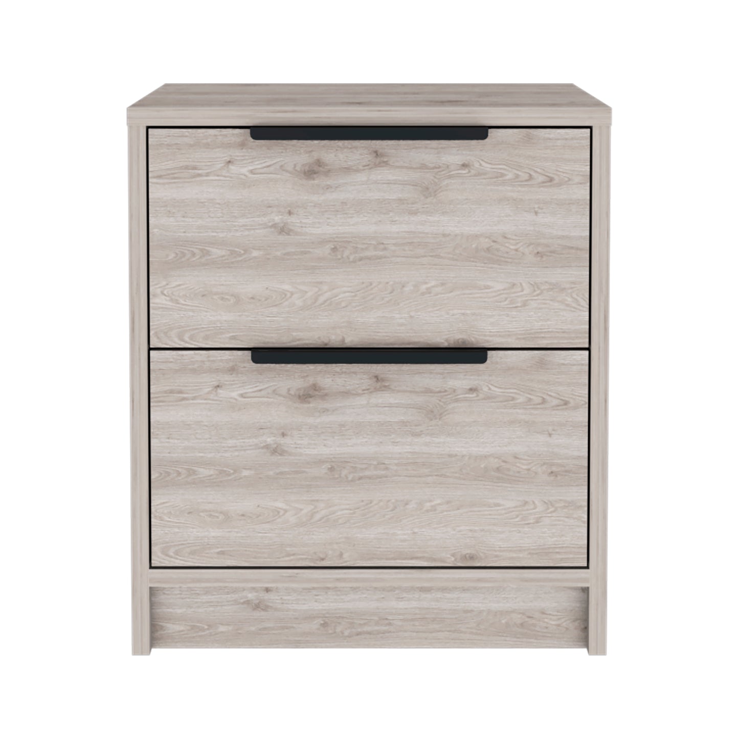 Light oak twodrawer dresser with black handle accents modern design