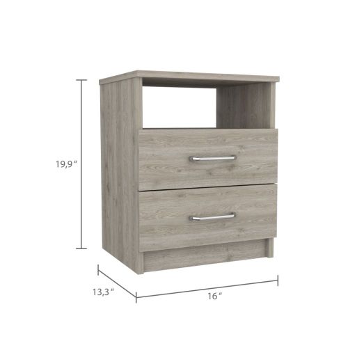 Light oak bedside table with two drawers and an open shelf H
