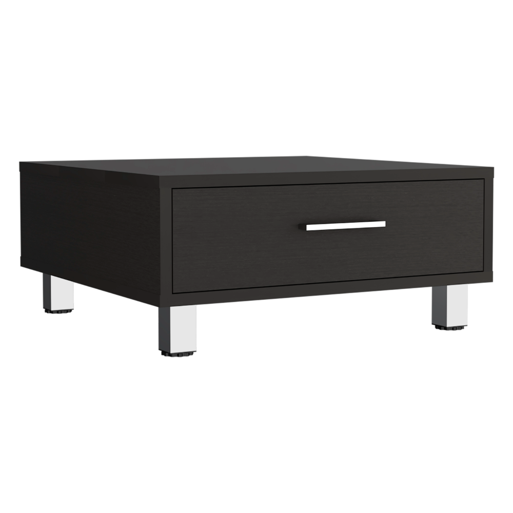 Modern dark wood end table with single drawer and chrome legs