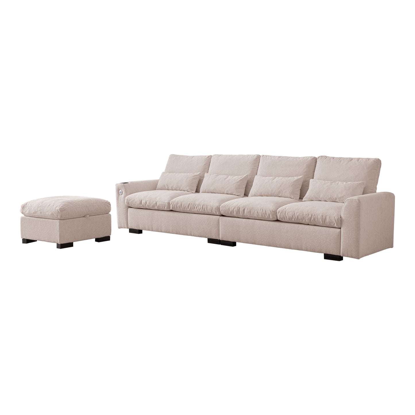 Light beige fabric sectional sofa with matching ottoman modern living room furniture