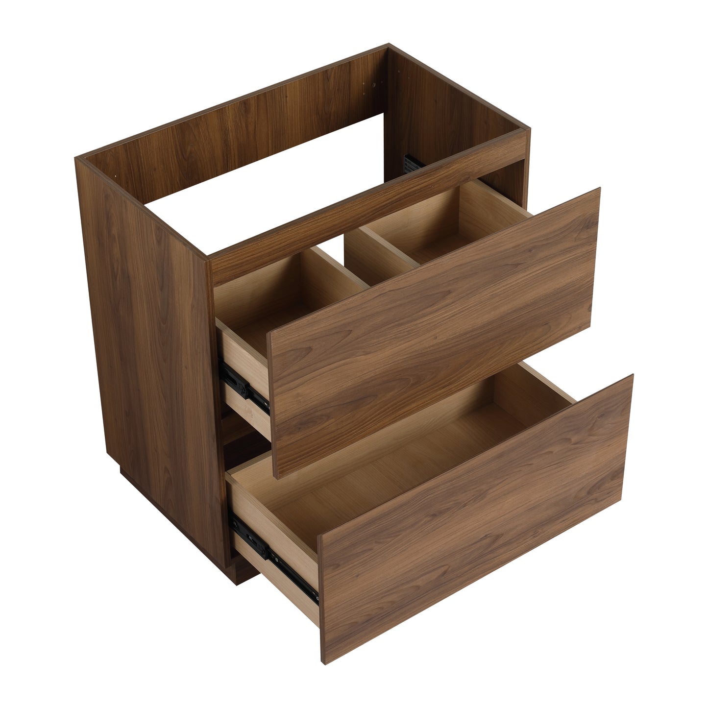 Dark wood bathroom vanity base with two drawers modern style inch width