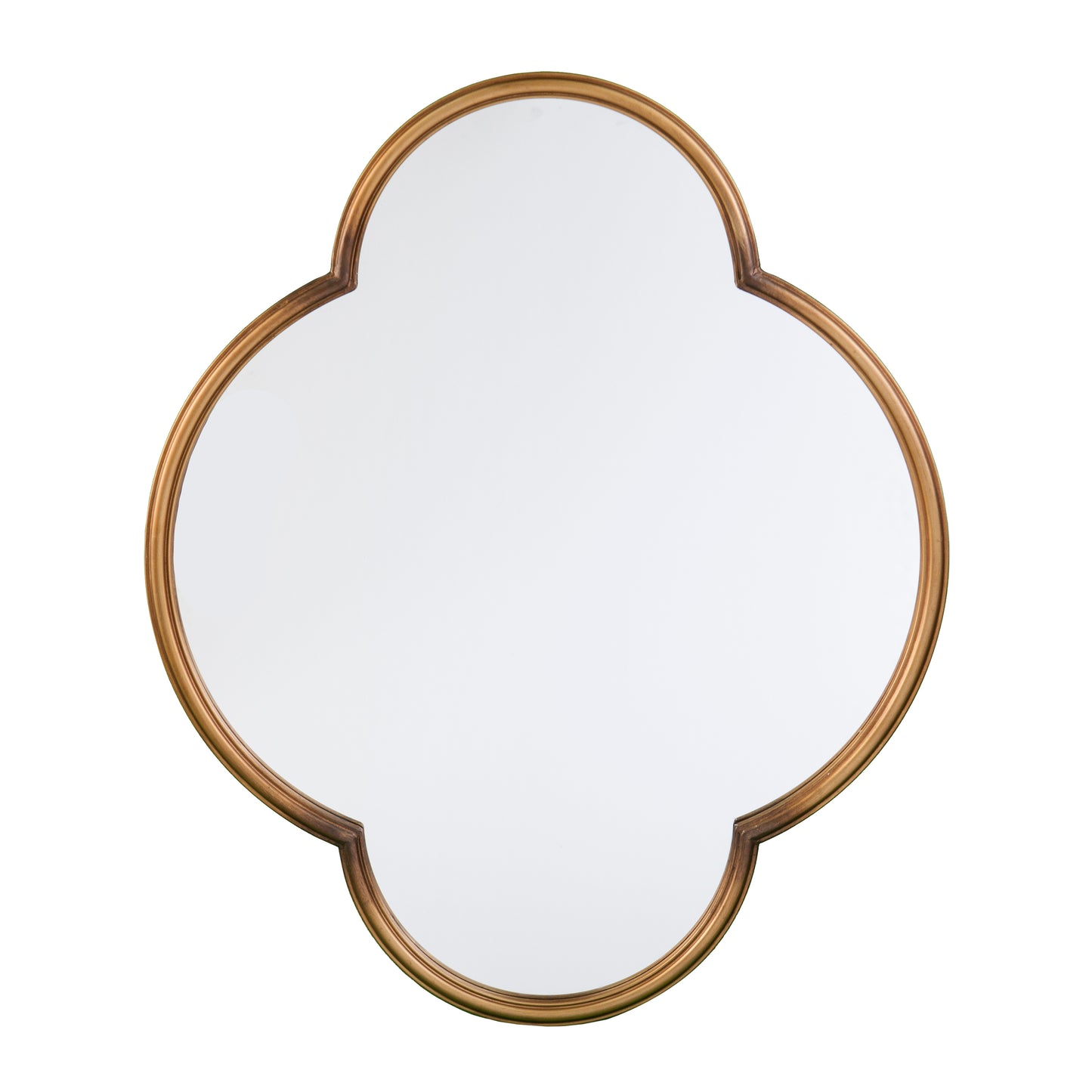 Ornate quatrefoil mirror with antique gold finish perfect for a decorative accent wall