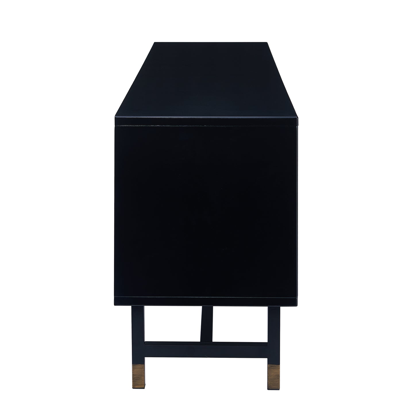 Sleek black credenza with minimalist design and goldaccented legs