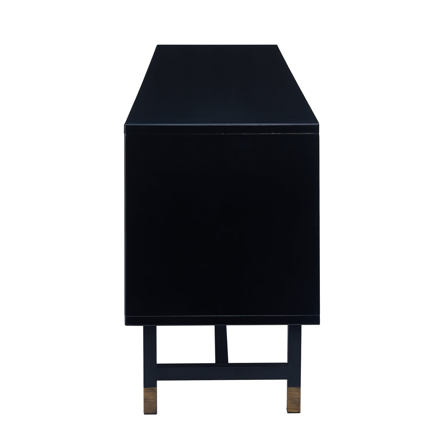 Sleek black lacquer dresser with brushed gold accents on legs for modern storage