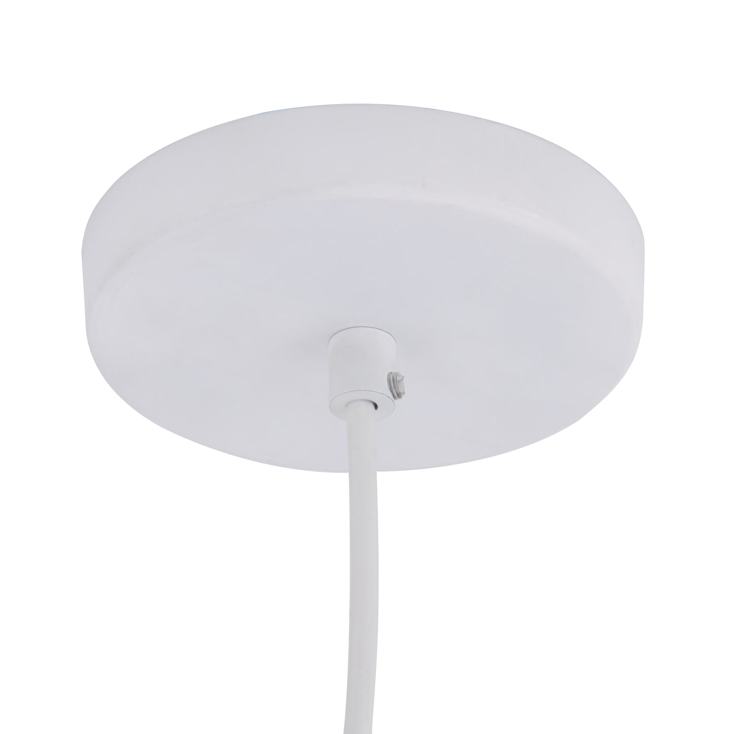 White circular ceiling canopy with a central cord attachment for pendant lights