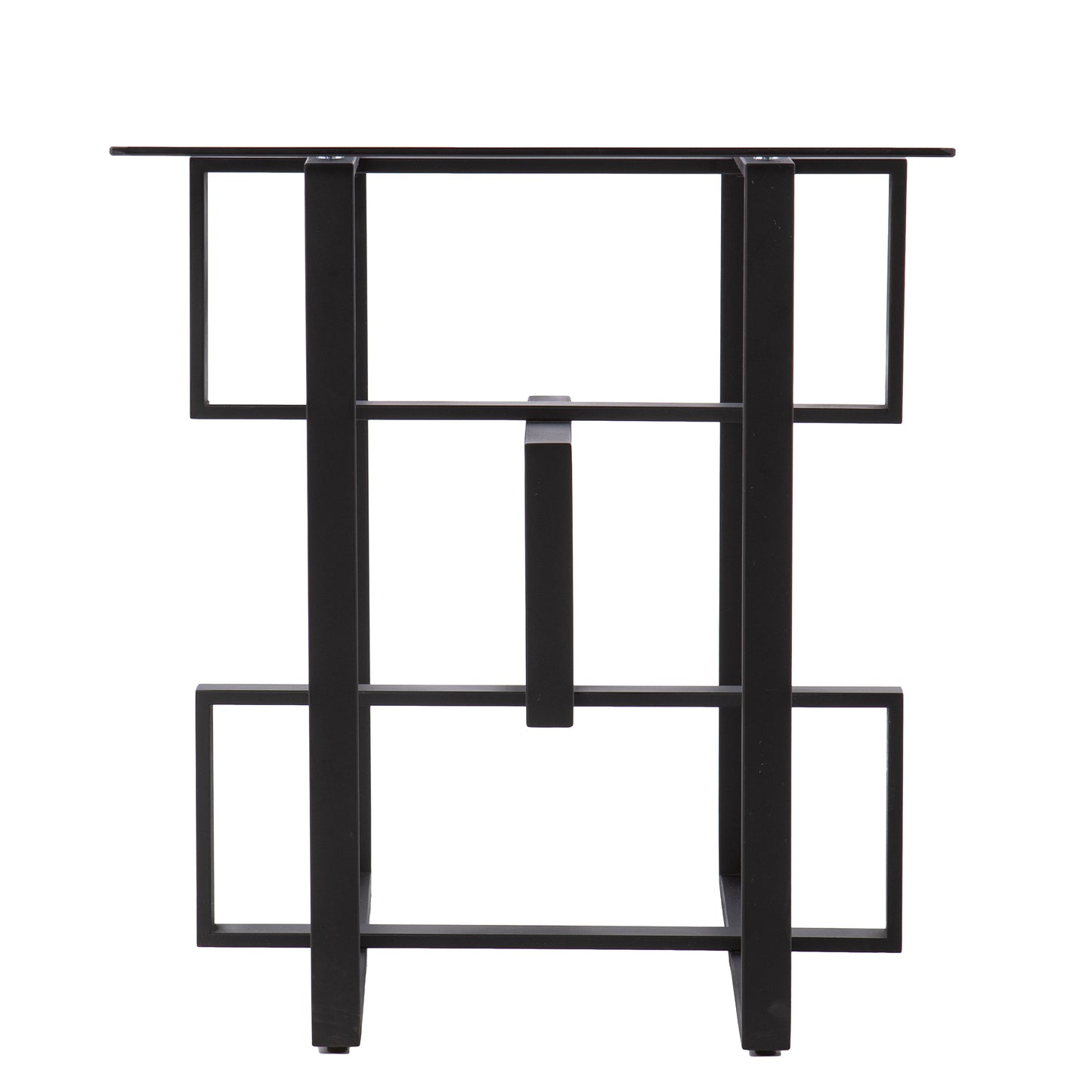 Modern black metal side table with geometric open frame design