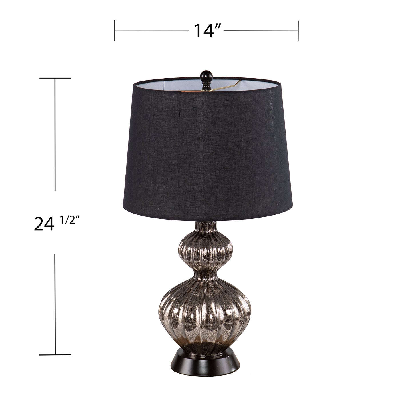 Antique silver table lamp with black drum shade inches tall
