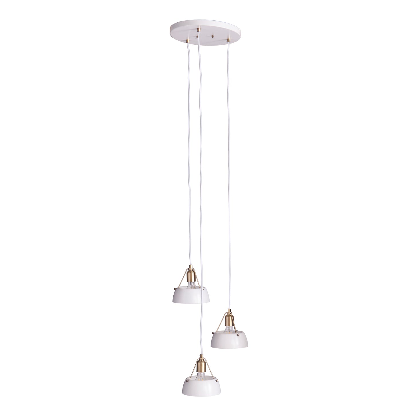 White tiered pendant light with brass accents ideal for modern dining rooms