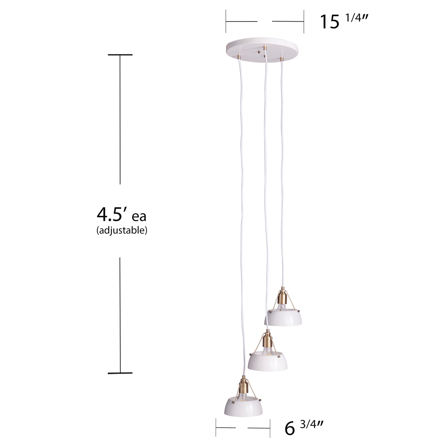 Modern white pendant light with brushed brass accents and three adjustable shades