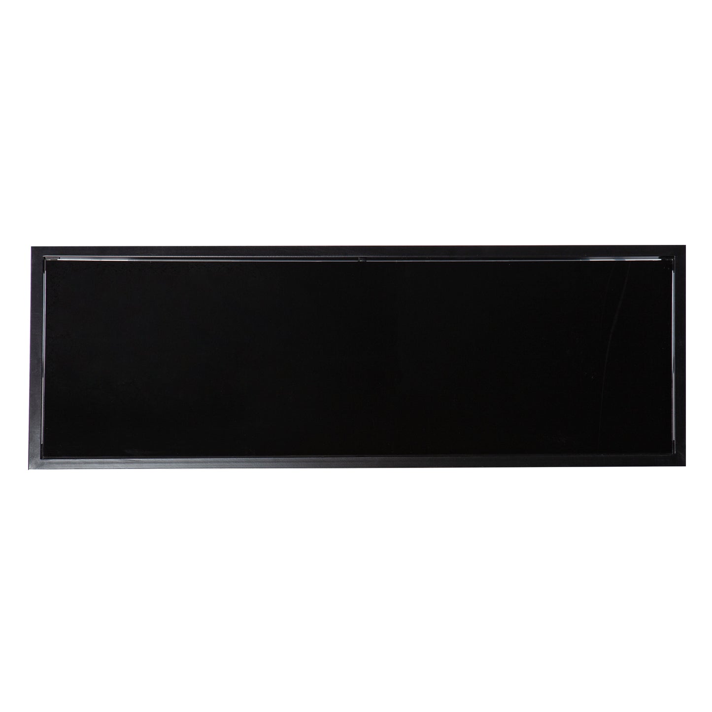 Sleek black rectangular frameless glass shelf with a minimalist design for modern bathrooms