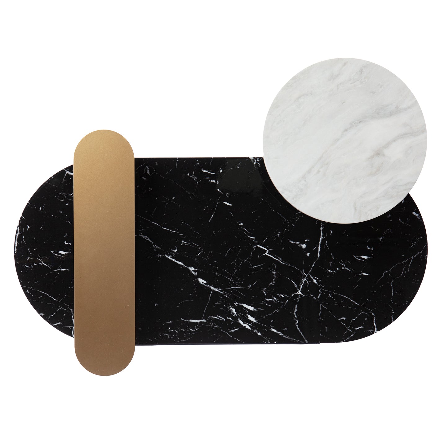 Black marble coffee table with brass accent and white marble top