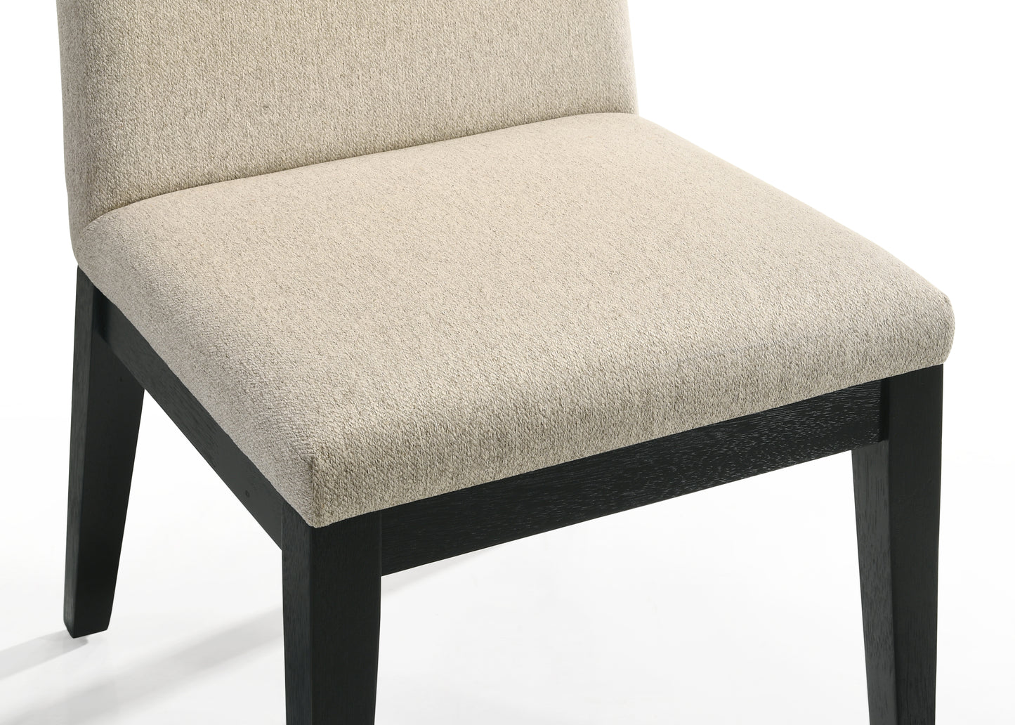 Beige upholstered dining chair with dark wood legs modern design
