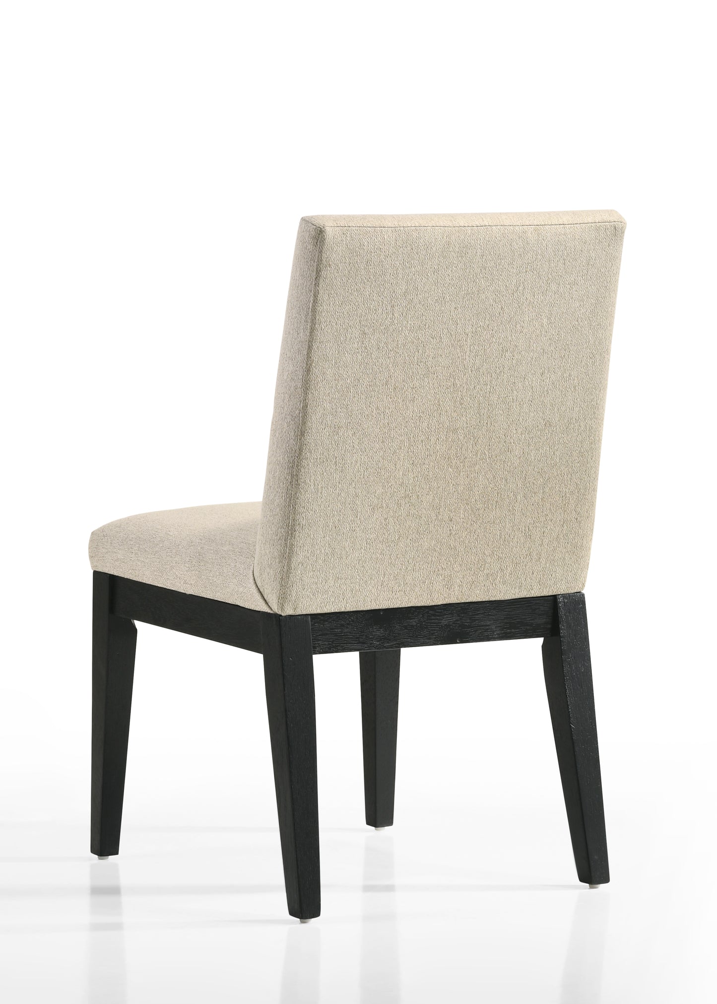 Beige upholstered dining chair with dark wood legs modern design