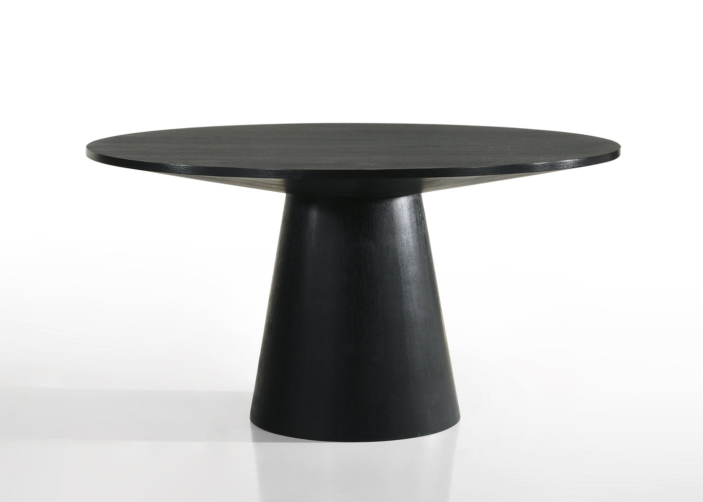 Dark wood round dining table with a conical pedestal base modern design