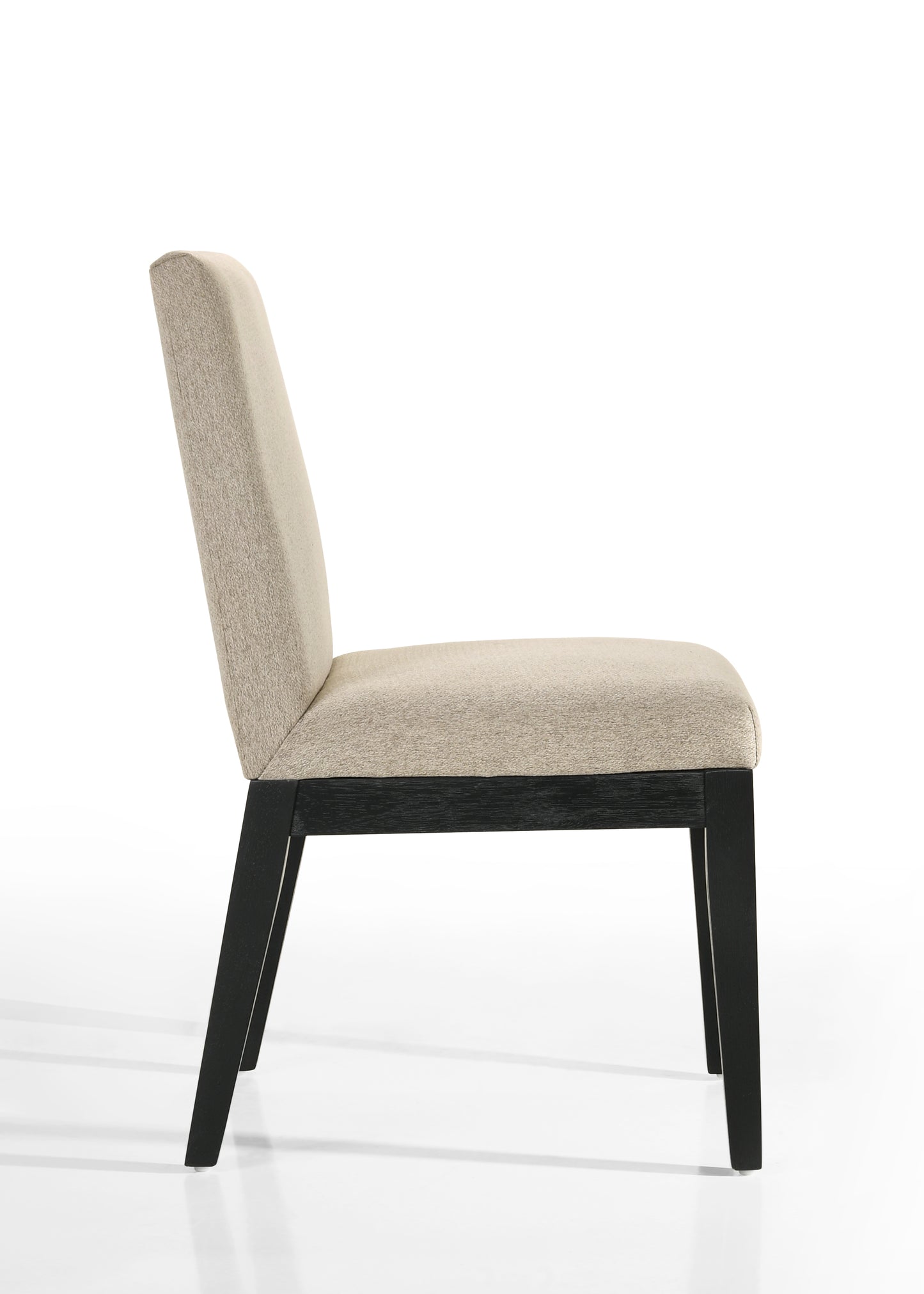Beige upholstered dining chair with dark wood frame perfect for modern kitchens