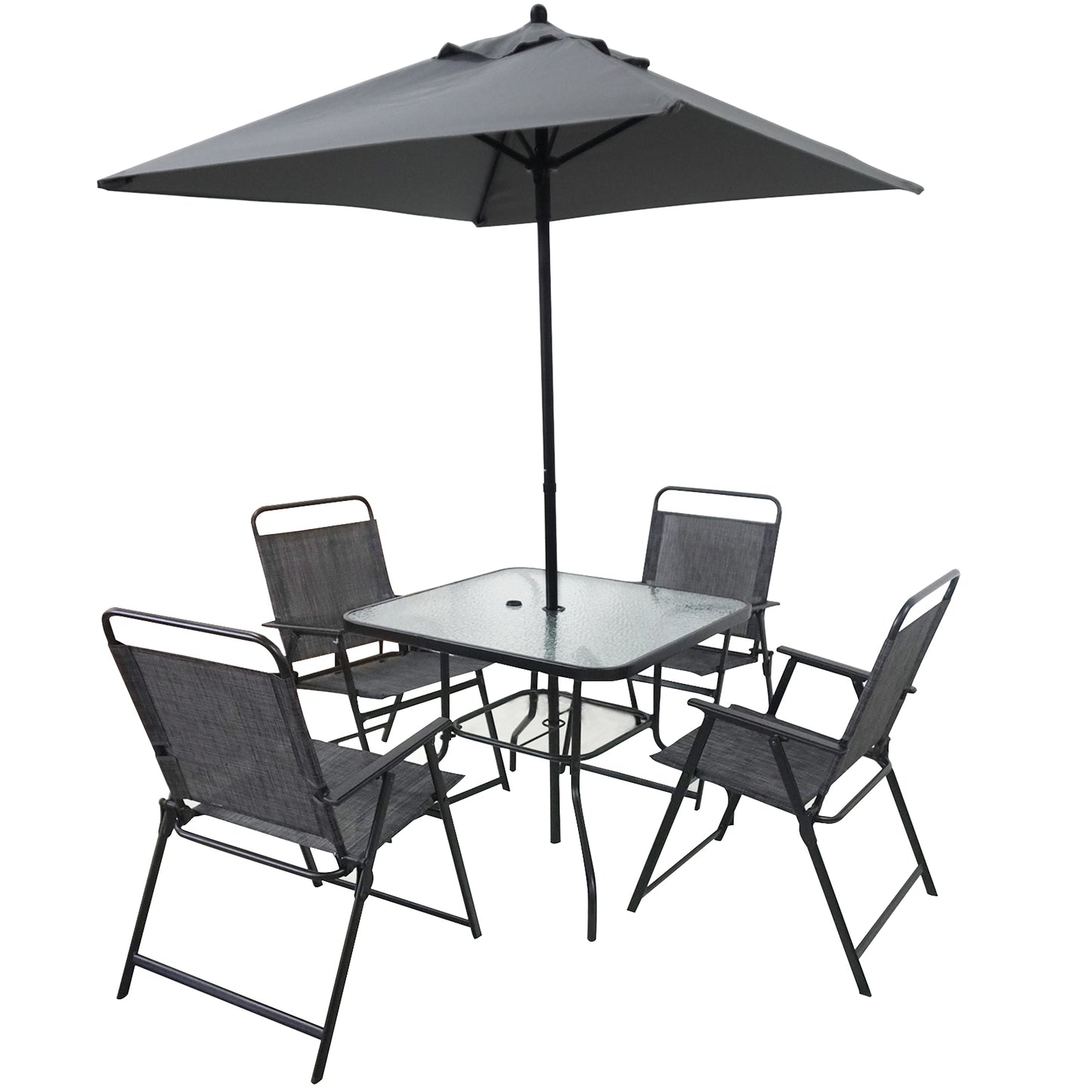 TREATLIFE HOME Outdoor Patio Dining Set for 4 People, Rust-Resistant Metal Frame, Includes Umbrella, Black