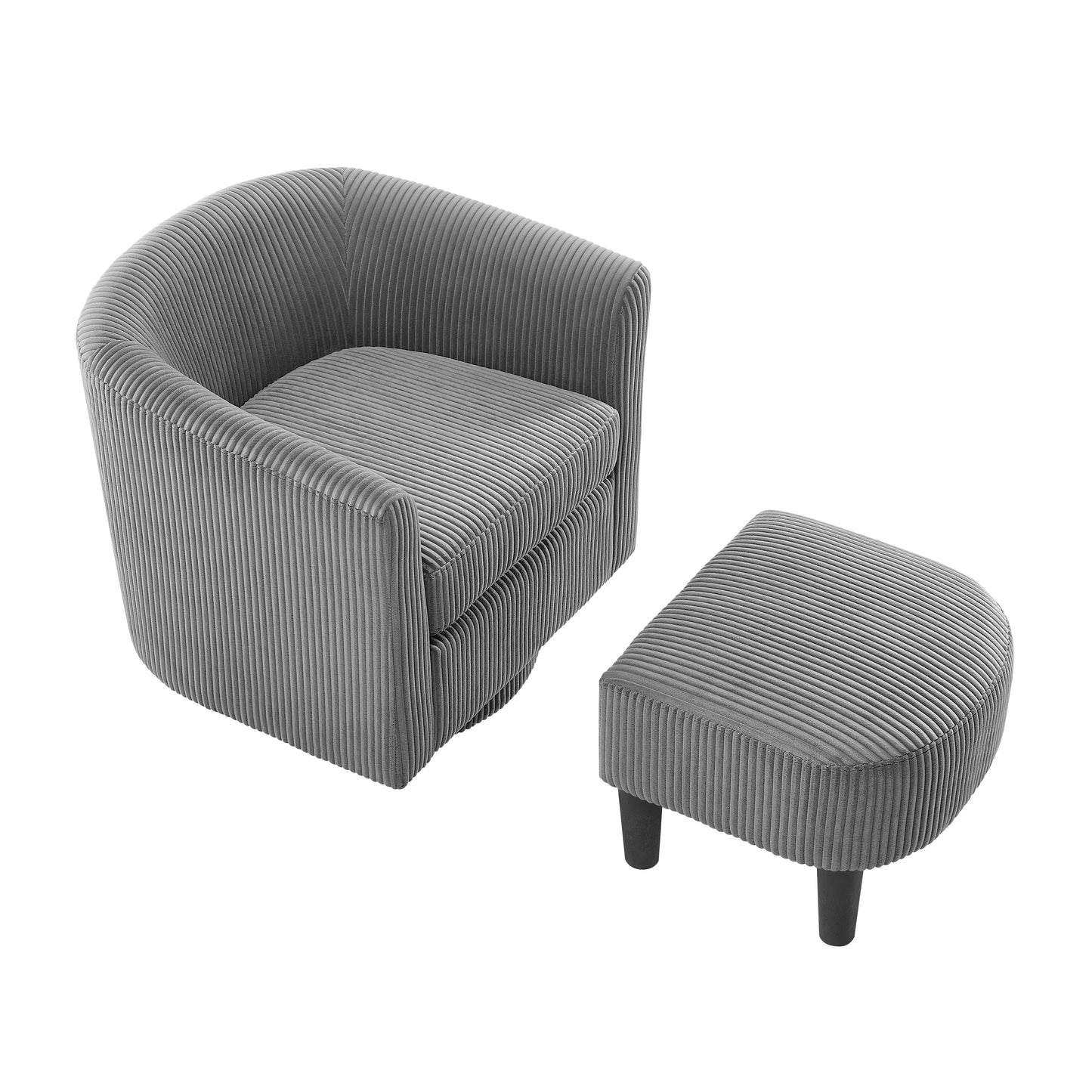 Grey corduroy accent chair and matching ottoman set