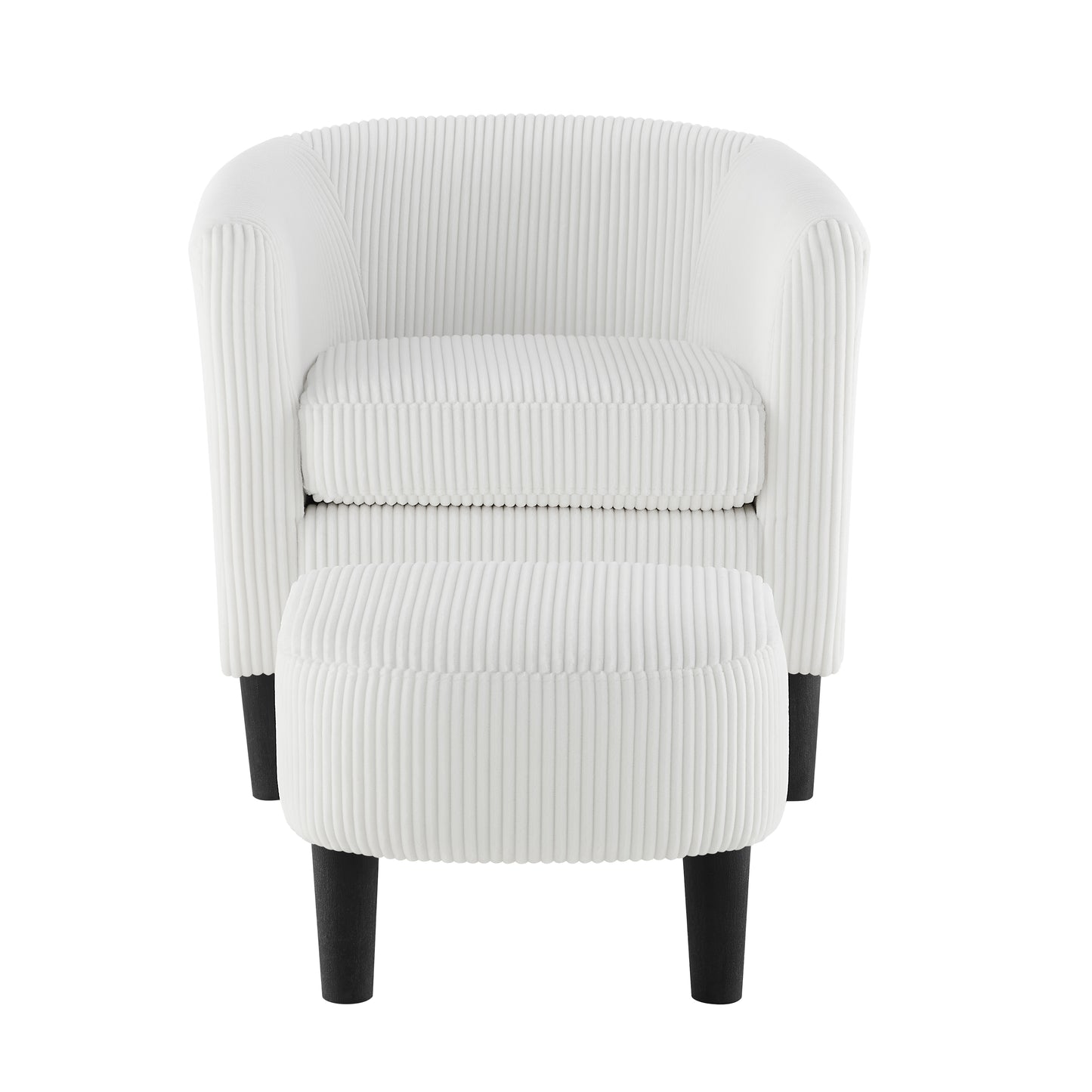 Textured white armchair with matching ottoman and black legs