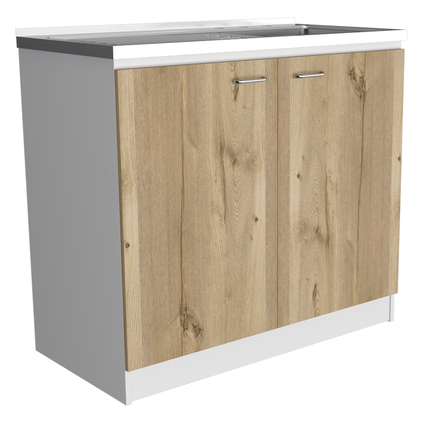 Modern kitchen cabinet base unit with light oak effect doors and white carcass