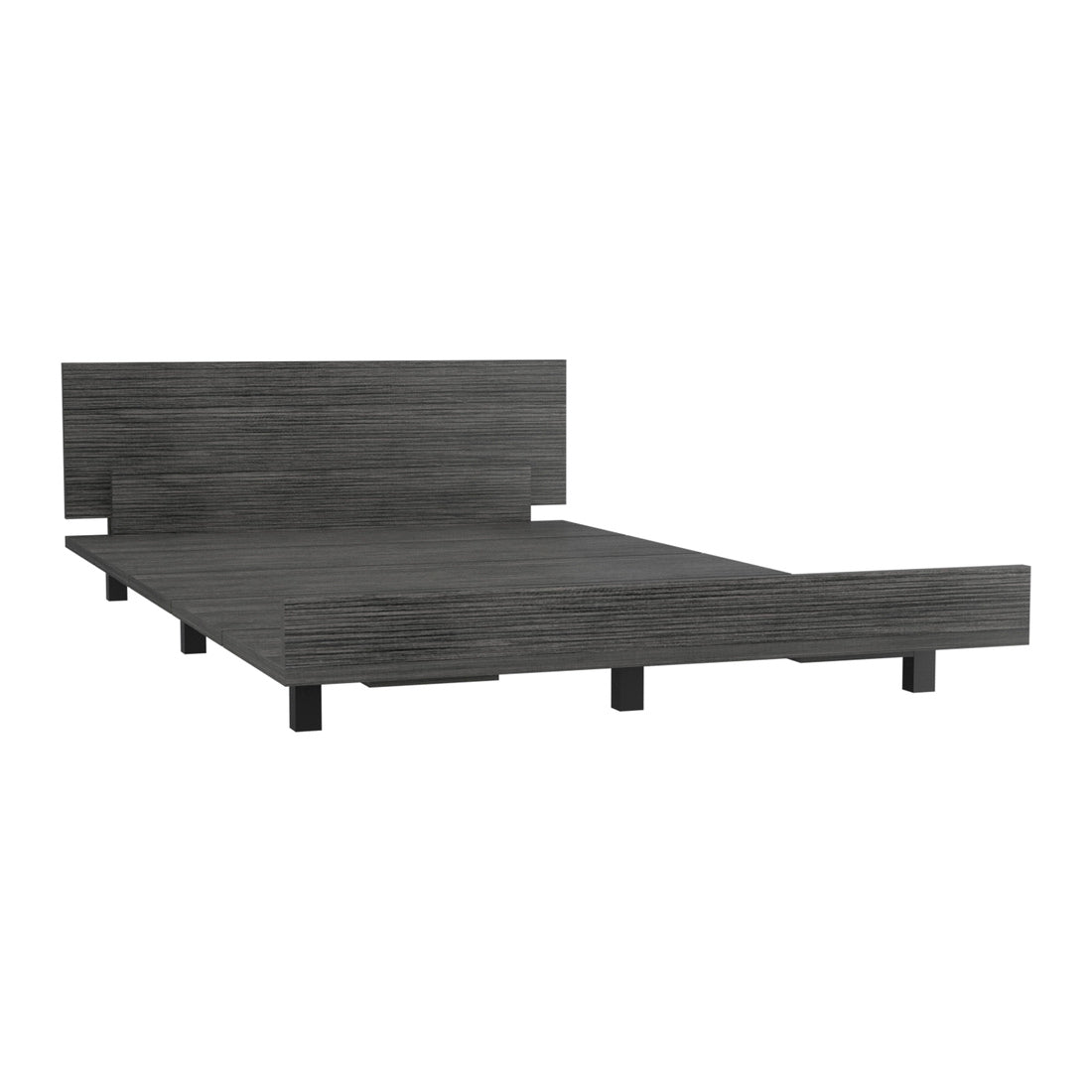 Modern grey wood platform bed frame with minimalist design