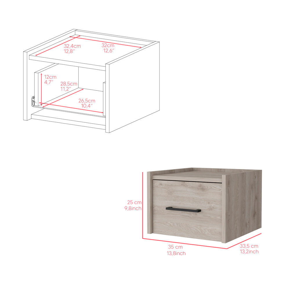 Light wood bedside table with one drawer and black handle cm wide
