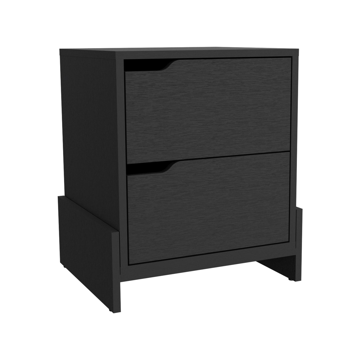Sleek black modern nightstand with two drawers and integrated handles