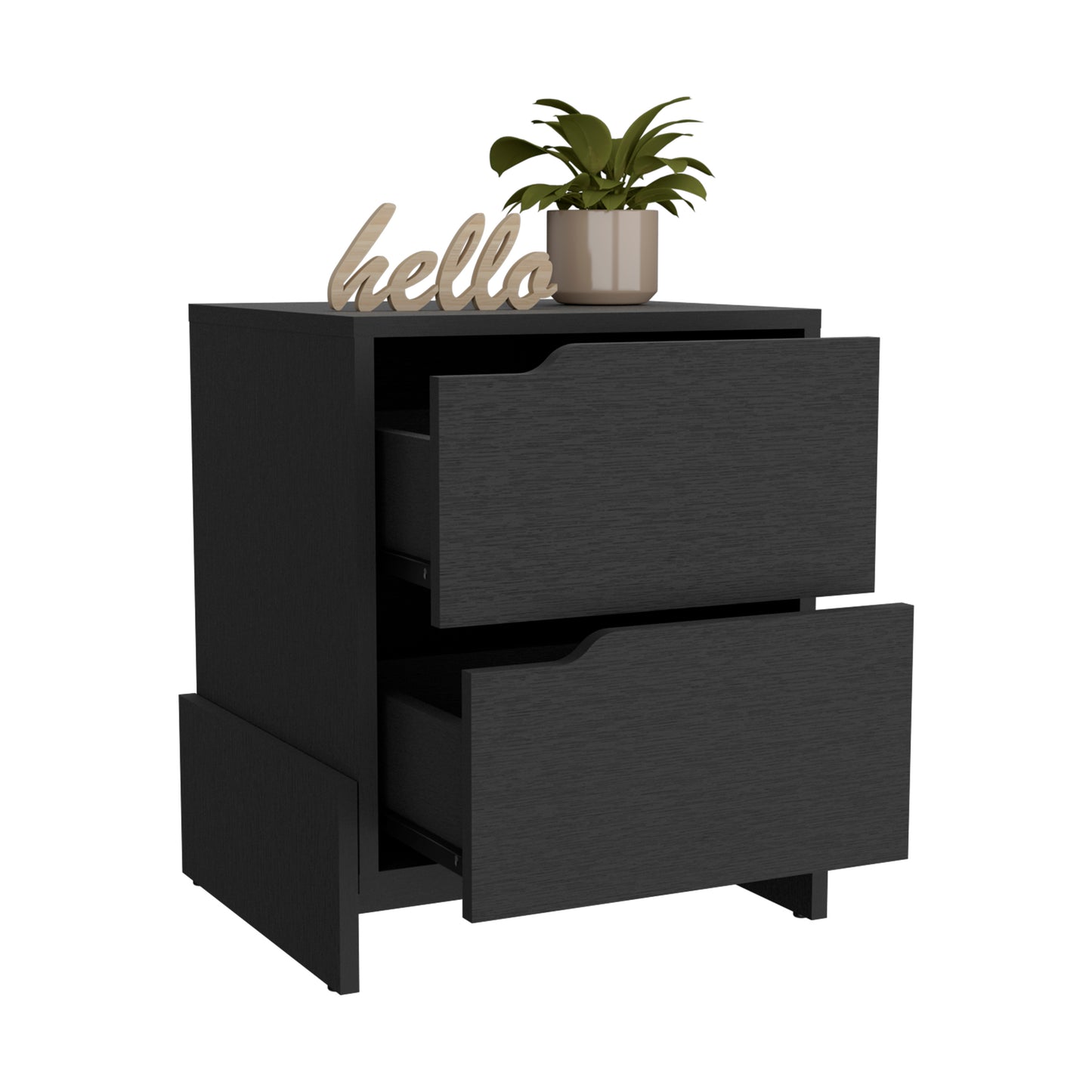 Modern black twodrawer nightstand with recessed handles