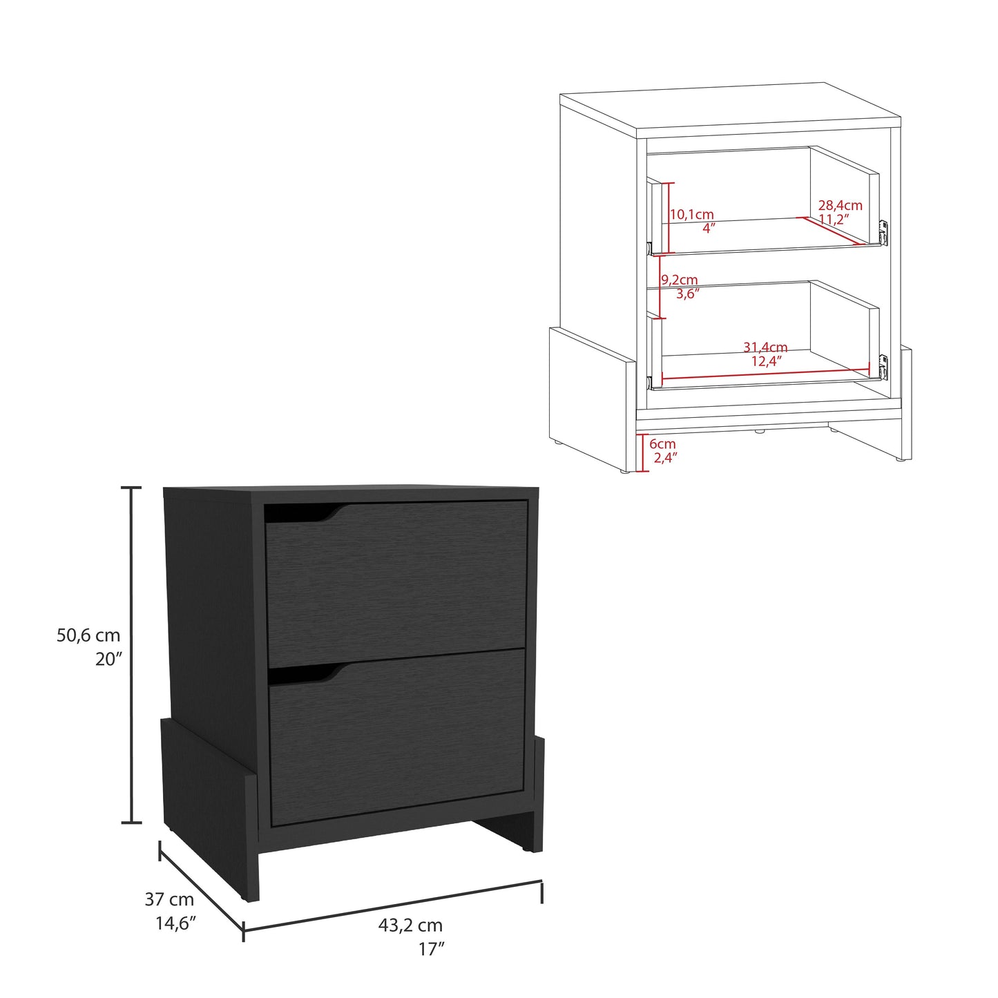 Black twodrawer nightstand with modern design and integrated handles perfect for bedroom storage