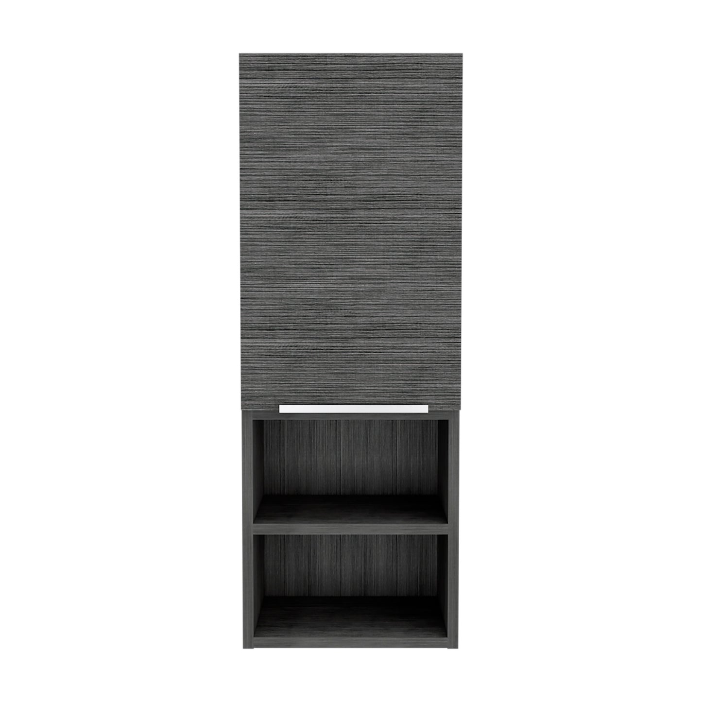 Modern gray wood wall cabinet with open shelving