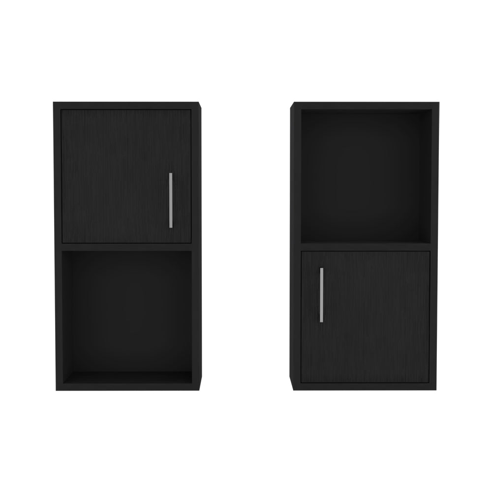Black modular storage cube with silver handle open bottom shelf