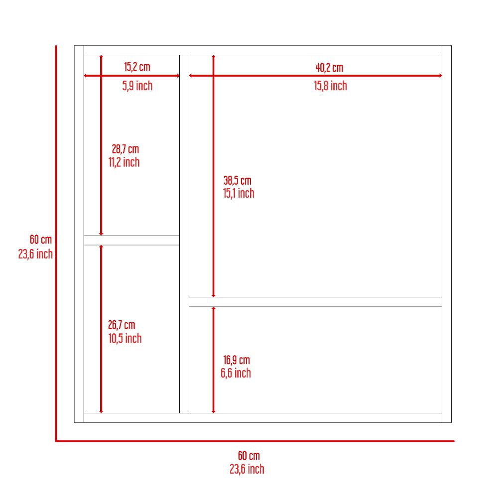 Product dimensions diagram cm x cm overall size
