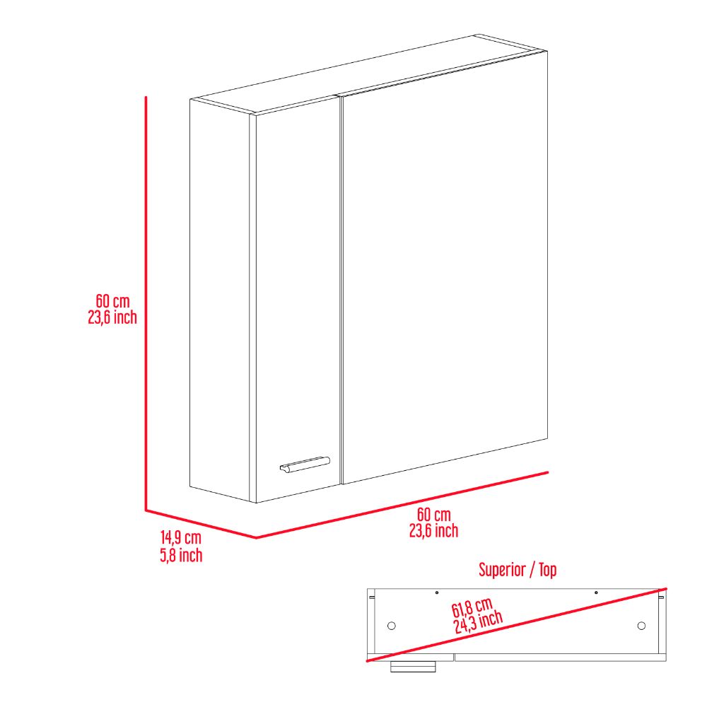 Modern white medicine cabinet with two doors cm height