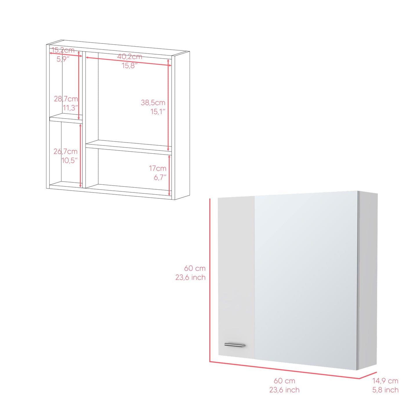 White modern medicine cabinet with dimensions xx cm