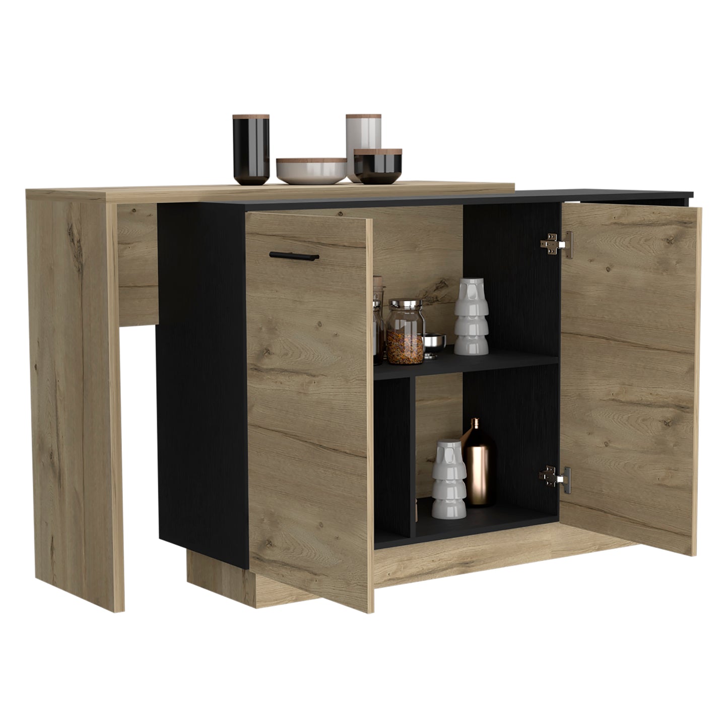 Modern twotone sideboard with oak and black finishes ideal for dining rooms