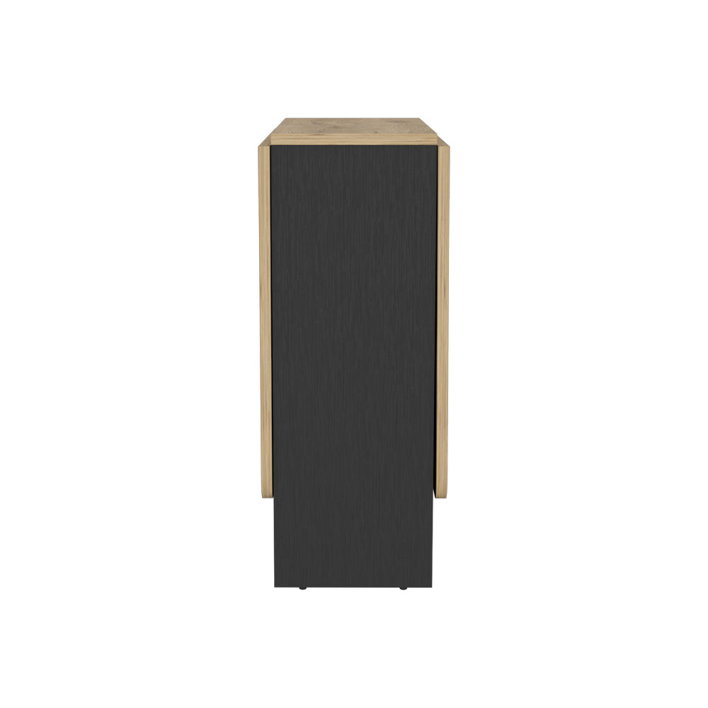 Modern sideboard with black textured door and light oak trim