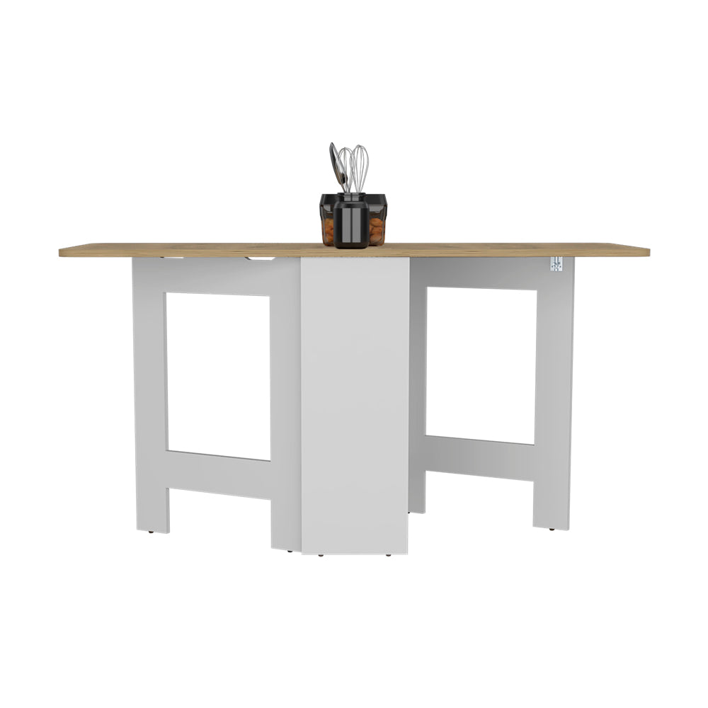 Modern white and wood folding dining table with utensil holder