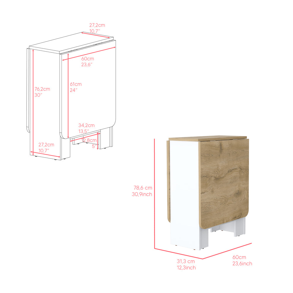 Foldable dining table with white and wood grain finish compact for small spaces