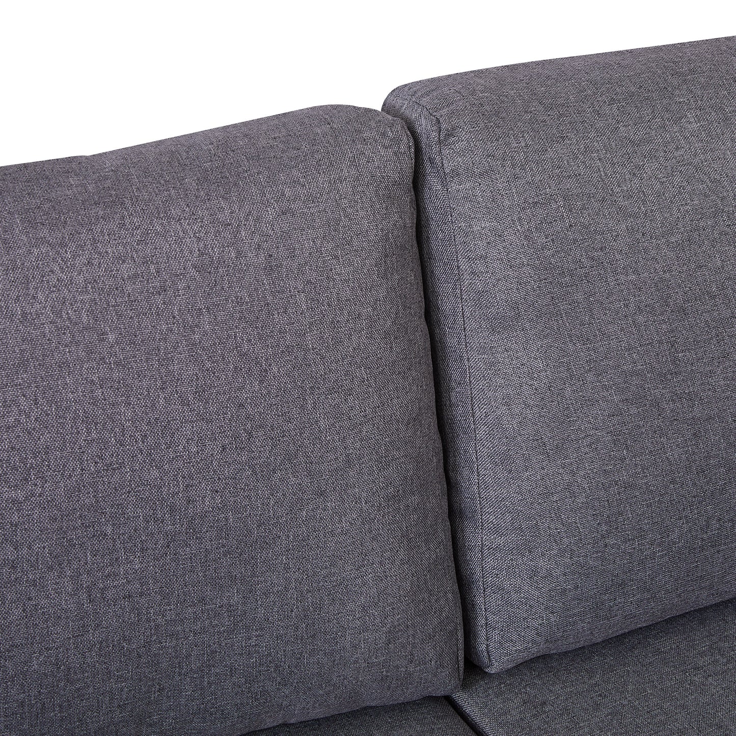 Closeup of dark gray fabric sofa cushions
