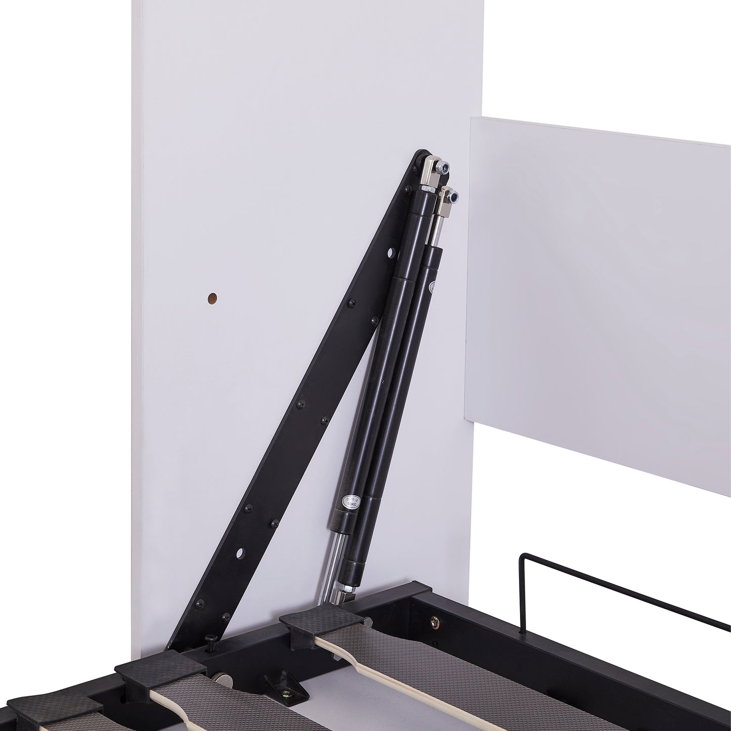 Lift mechanism with dual gas struts for a storage bed