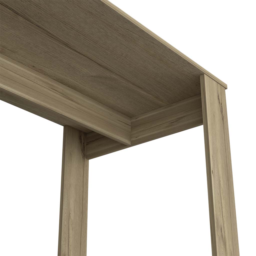 Natural wood grain textured tabletop and legs of a modern desk