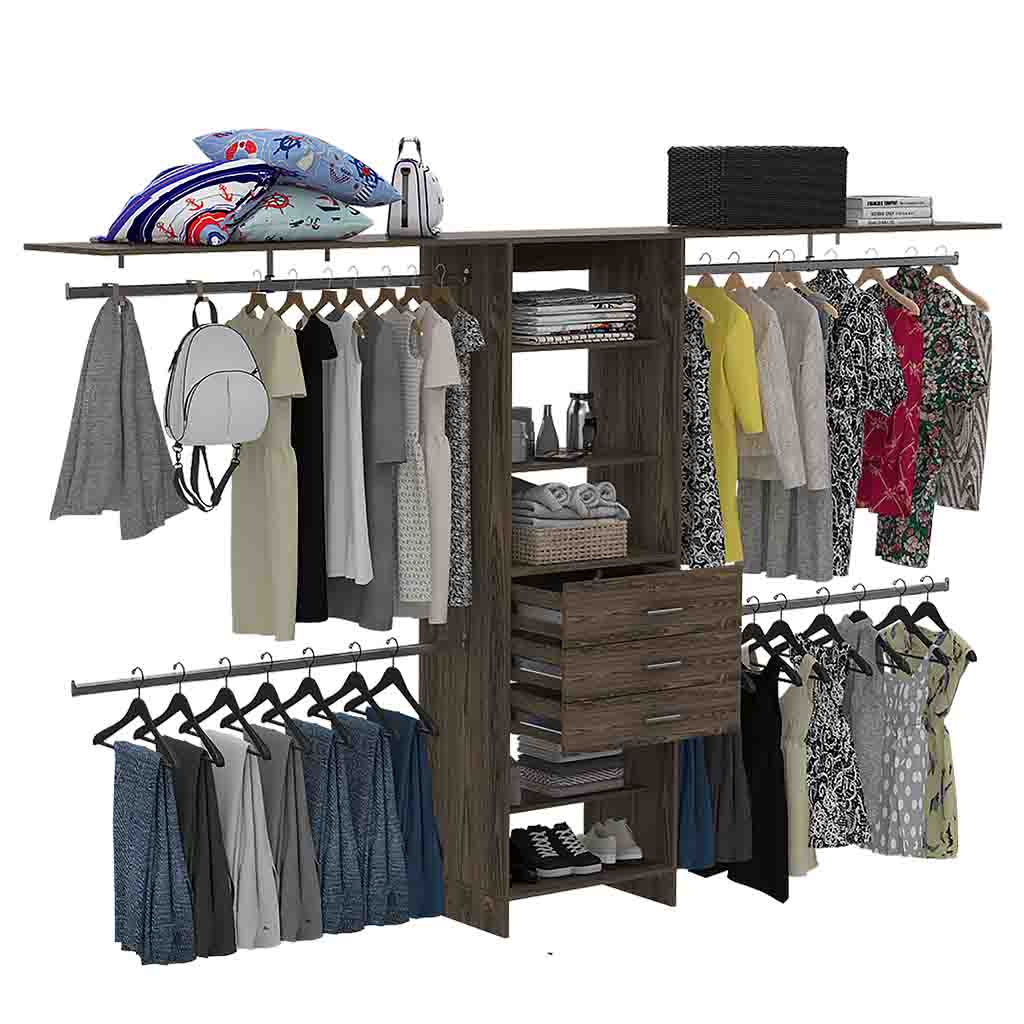 Modular closet system with hanging clothes and storage drawers