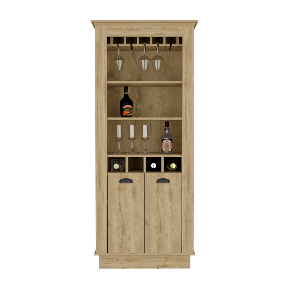 Wooden bar cabinet with glass holders and wine racks