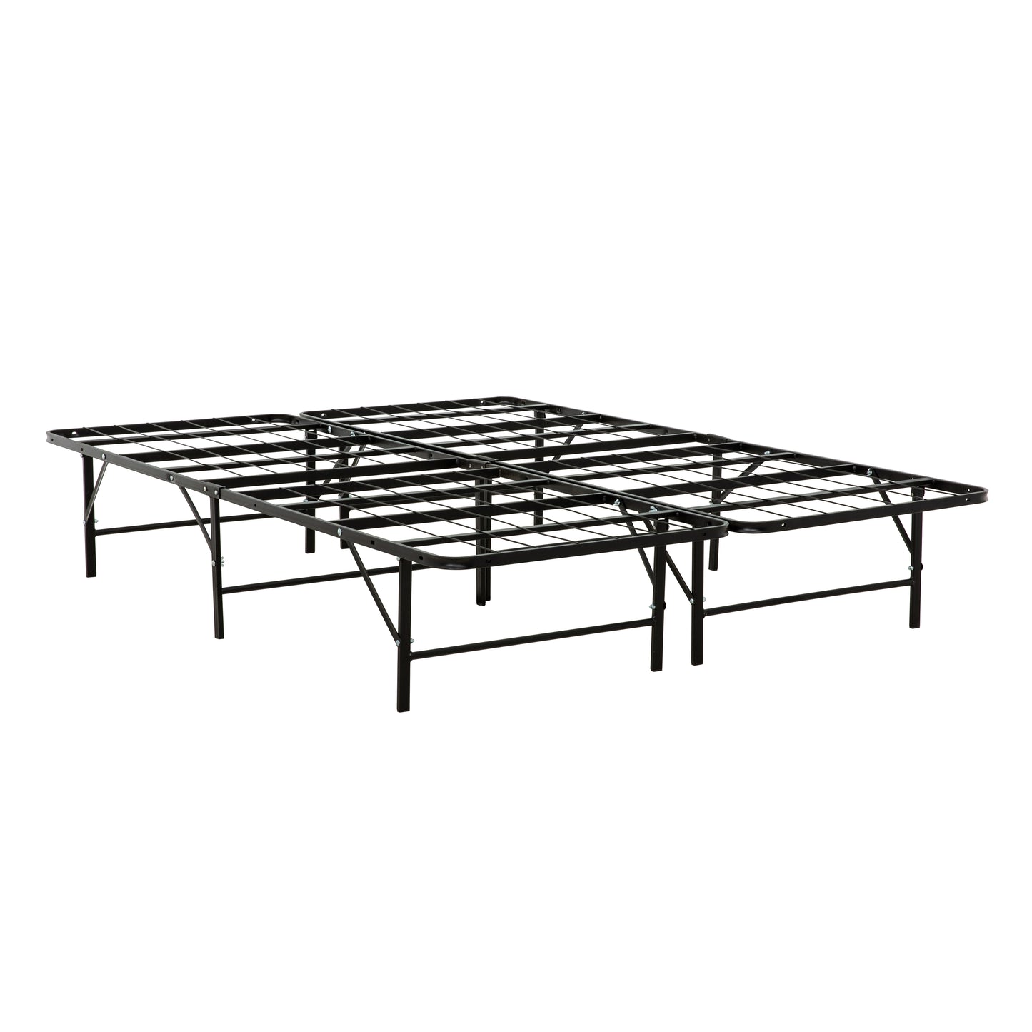Black metal queen bed frame with a grid support system no box spring needed