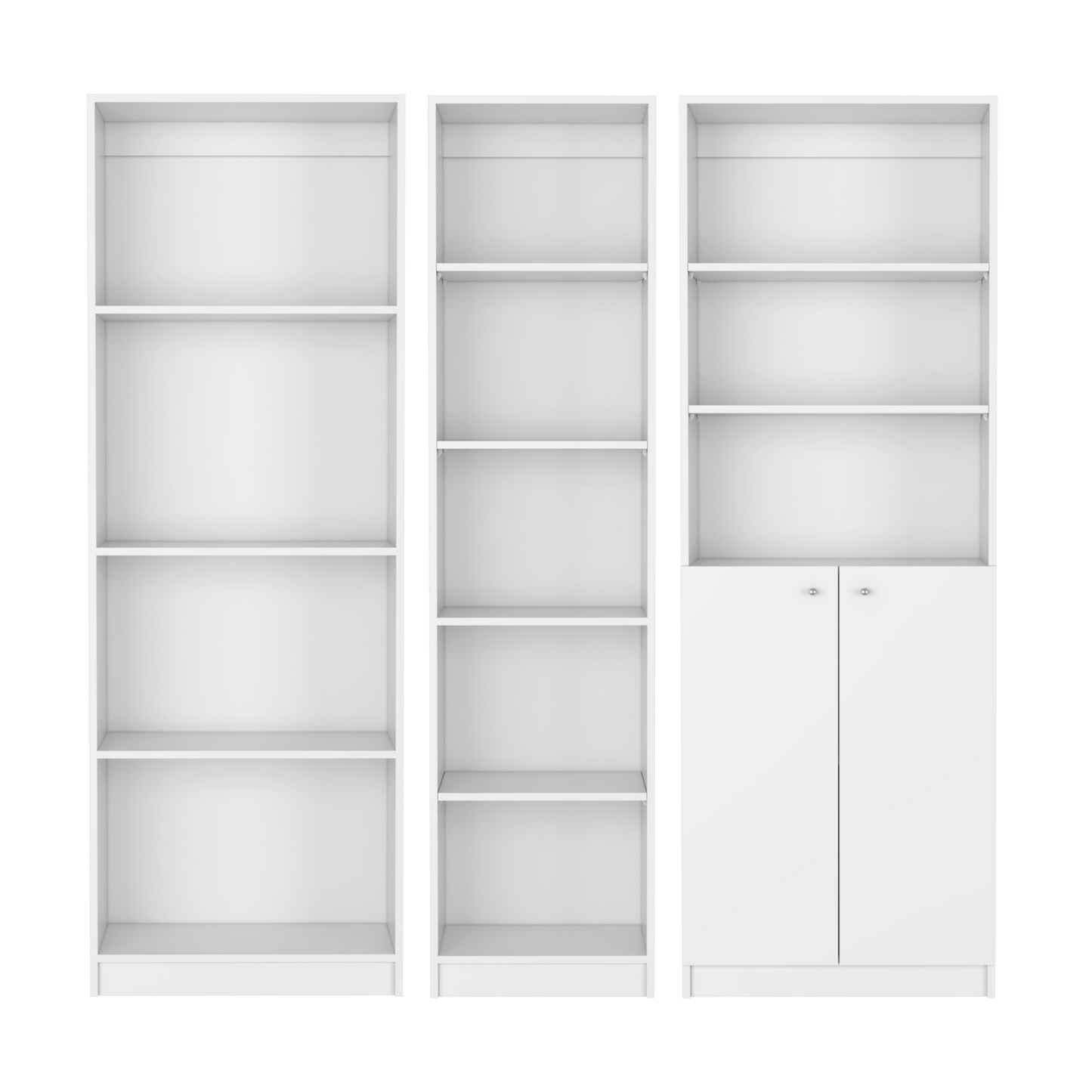 White minimalist bookcase with open shelves