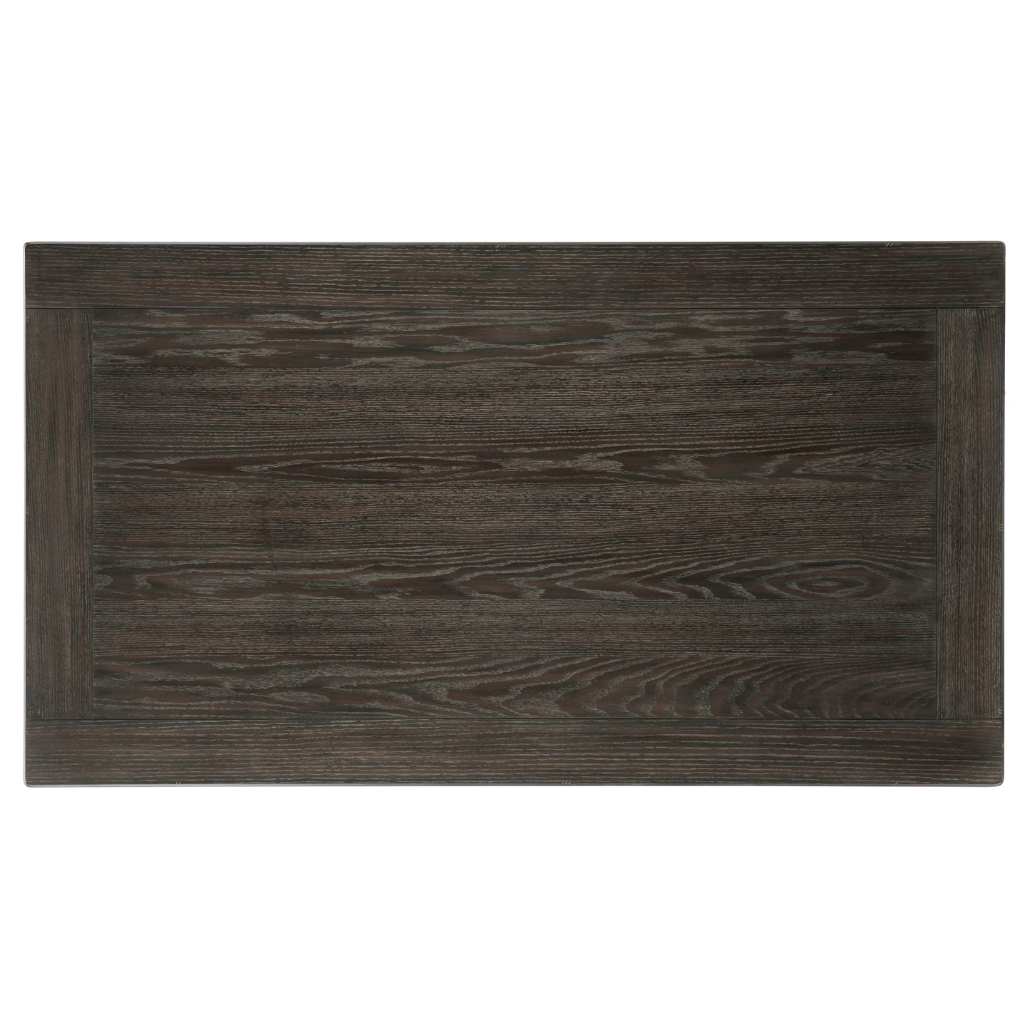 Dark oak dining table surface with prominent grain