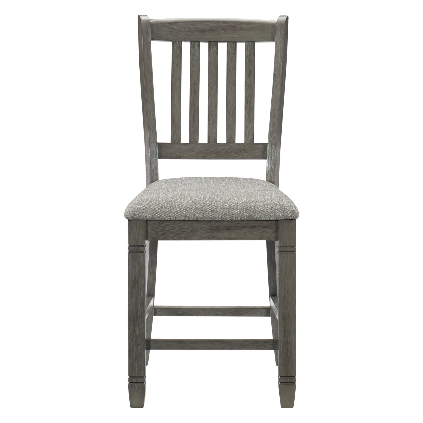 Gray wooden bar stool with upholstered seat