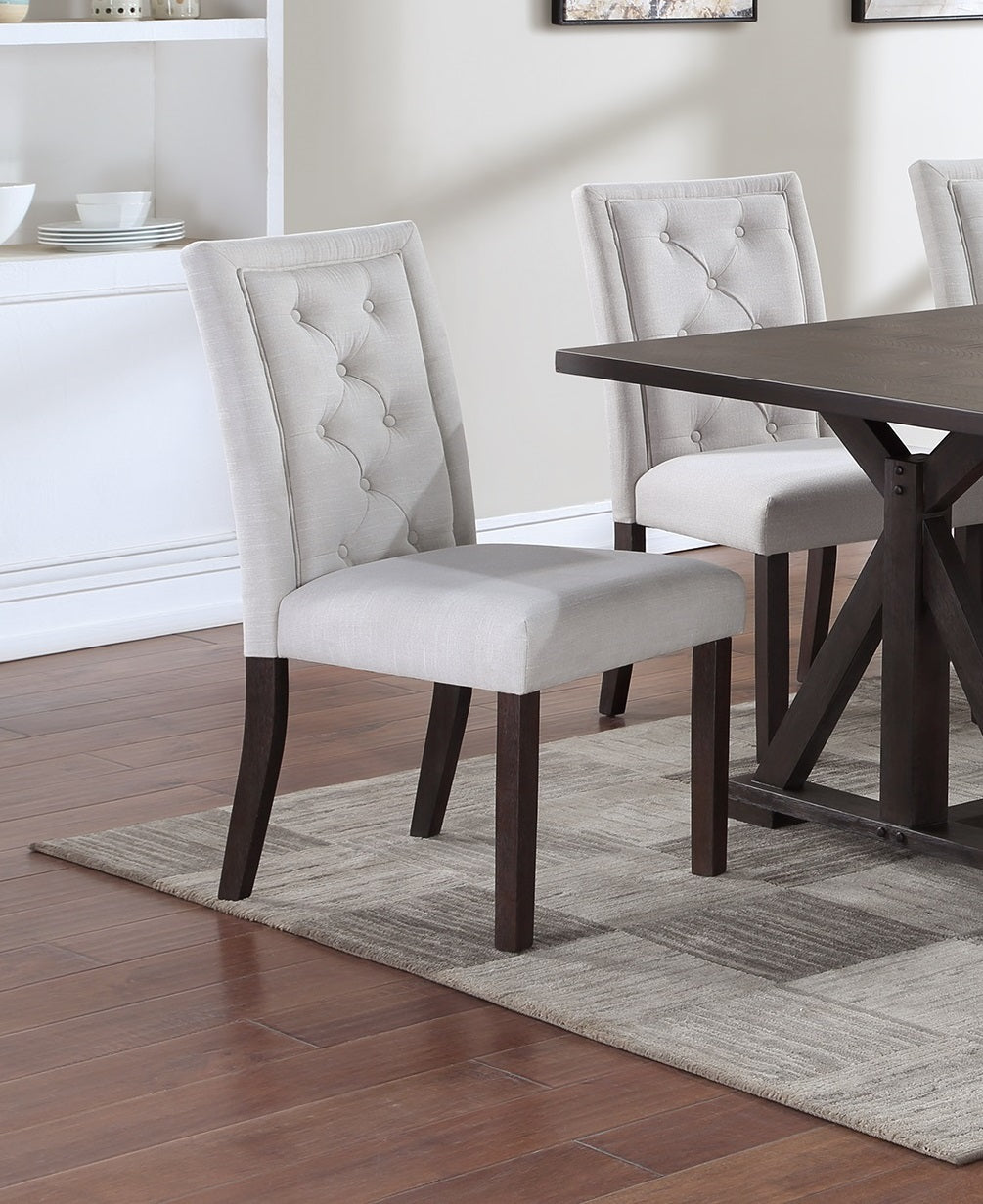 TREATLIFE HOME Modern Bone White Fabric Side Chairs Set of 2 with Tufted Back and Rustic Espresso Wooden Legs for Dining Room