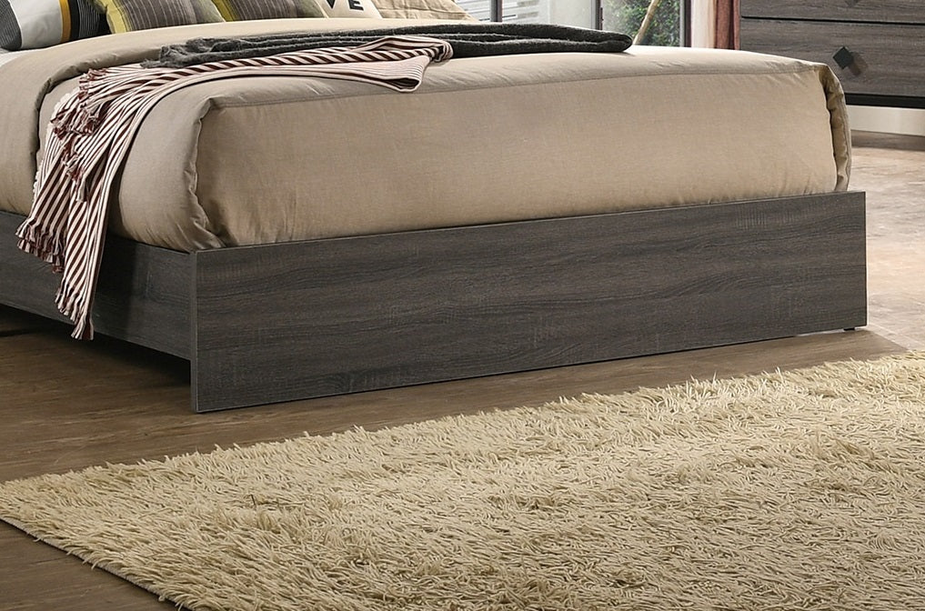 Modern grey wood platform bed frame with clean lines